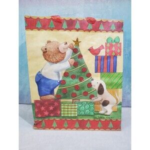 Christmas Tree Shops Bear Dog Christmas Tree Gift Bag 12" x 7" x 15"